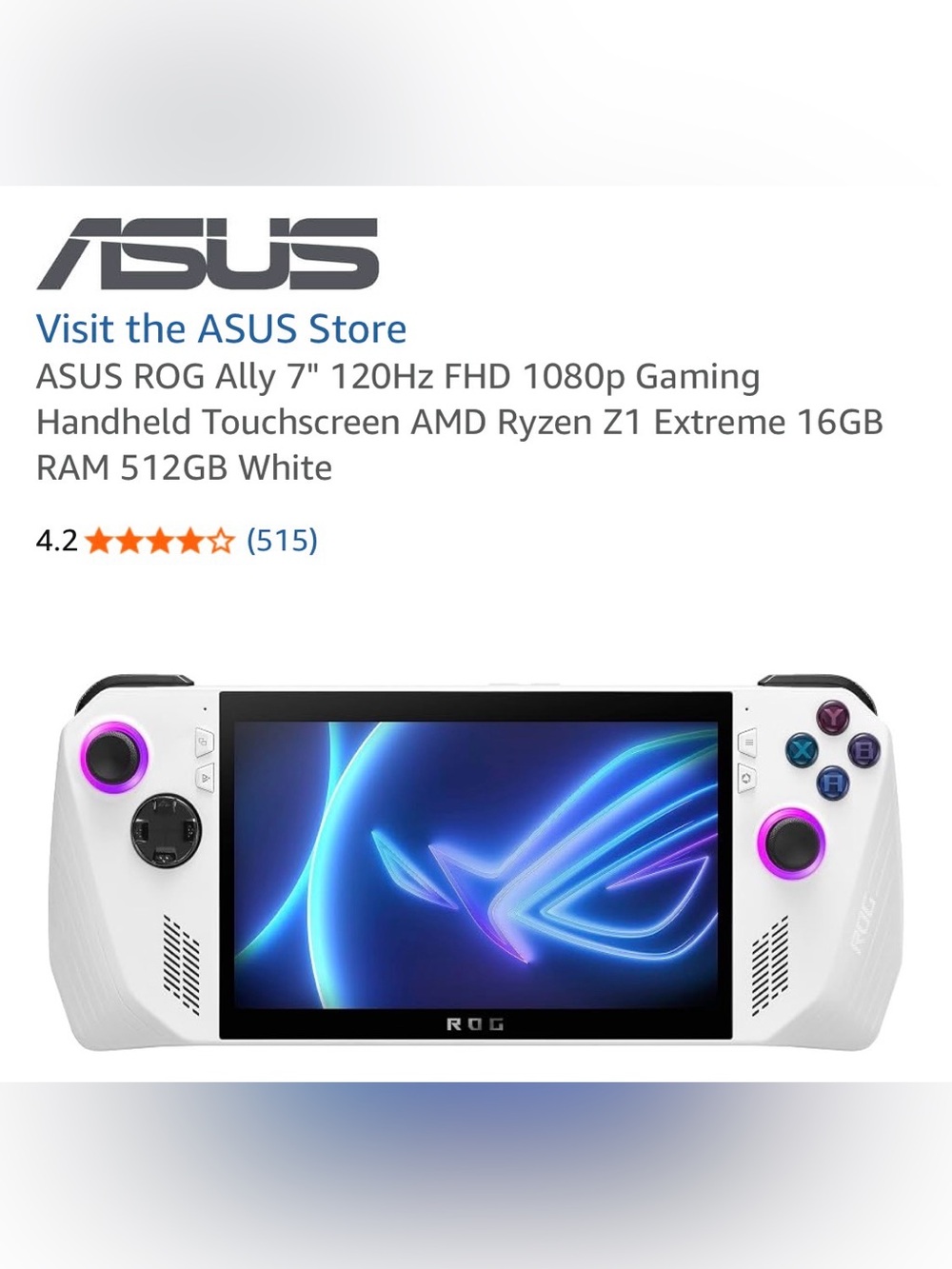 White Handheld Gaming Console with RGB Analog Rings
